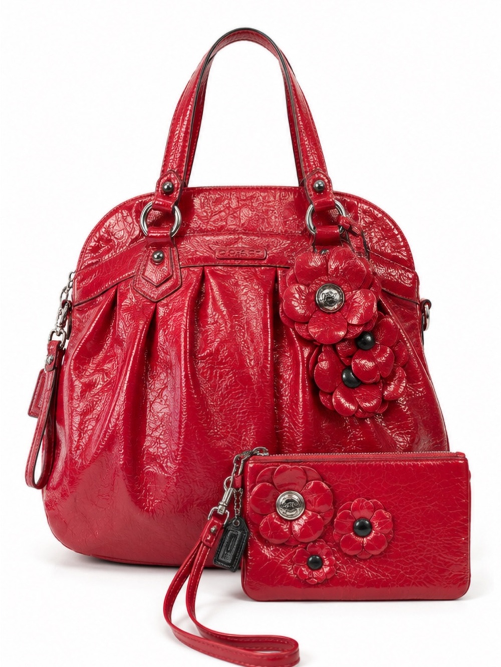 Coach Rare 2012 Set of Poppy Red Patent Leather Satchel & Wristlet Both in EUC